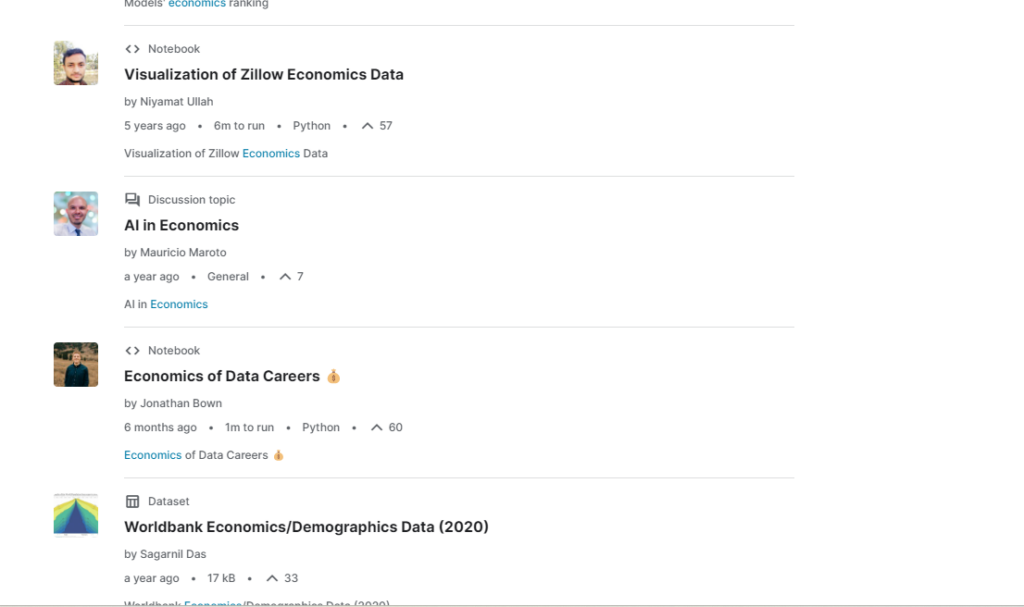 Fig. 2. Example of searching results of economic dataset
